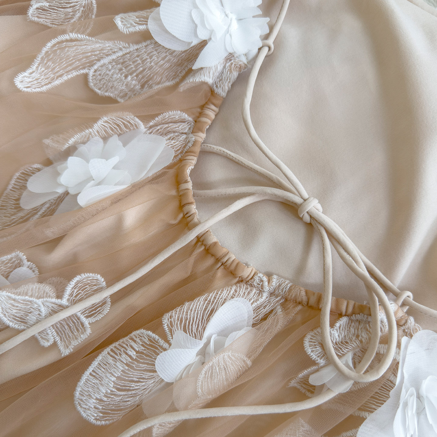 Champagne Halter 3D Floral Tulle Maxi Dress69658