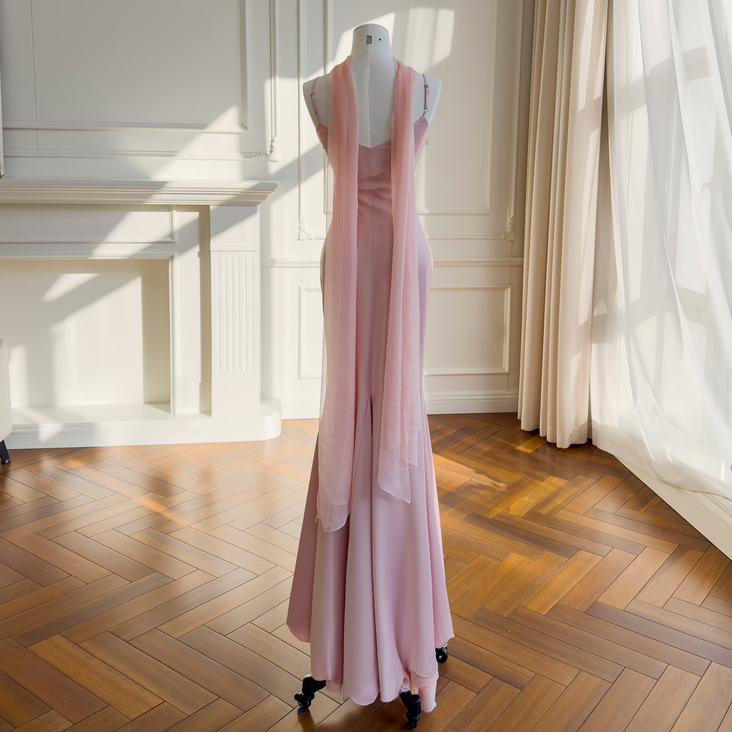 Blush Pink Satin Halter Mermaid Evening Gown69675