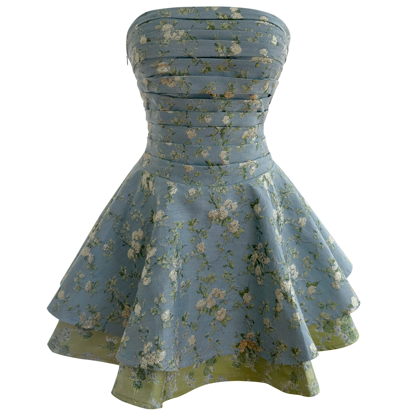 Blue Floral Strapless Ruched Waist Mini Dress69707