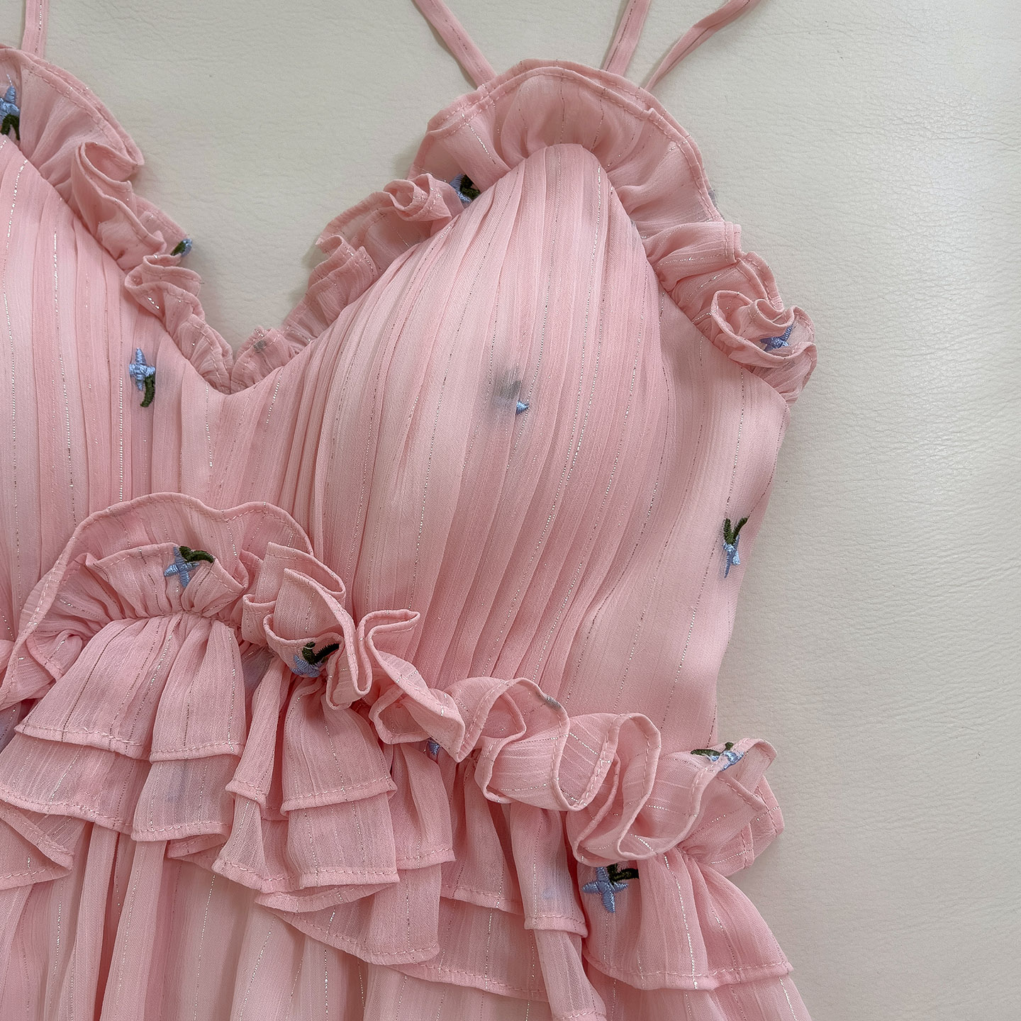 Dusty Pink Spaghetti-Strap Ruffle Tiered Dress69082