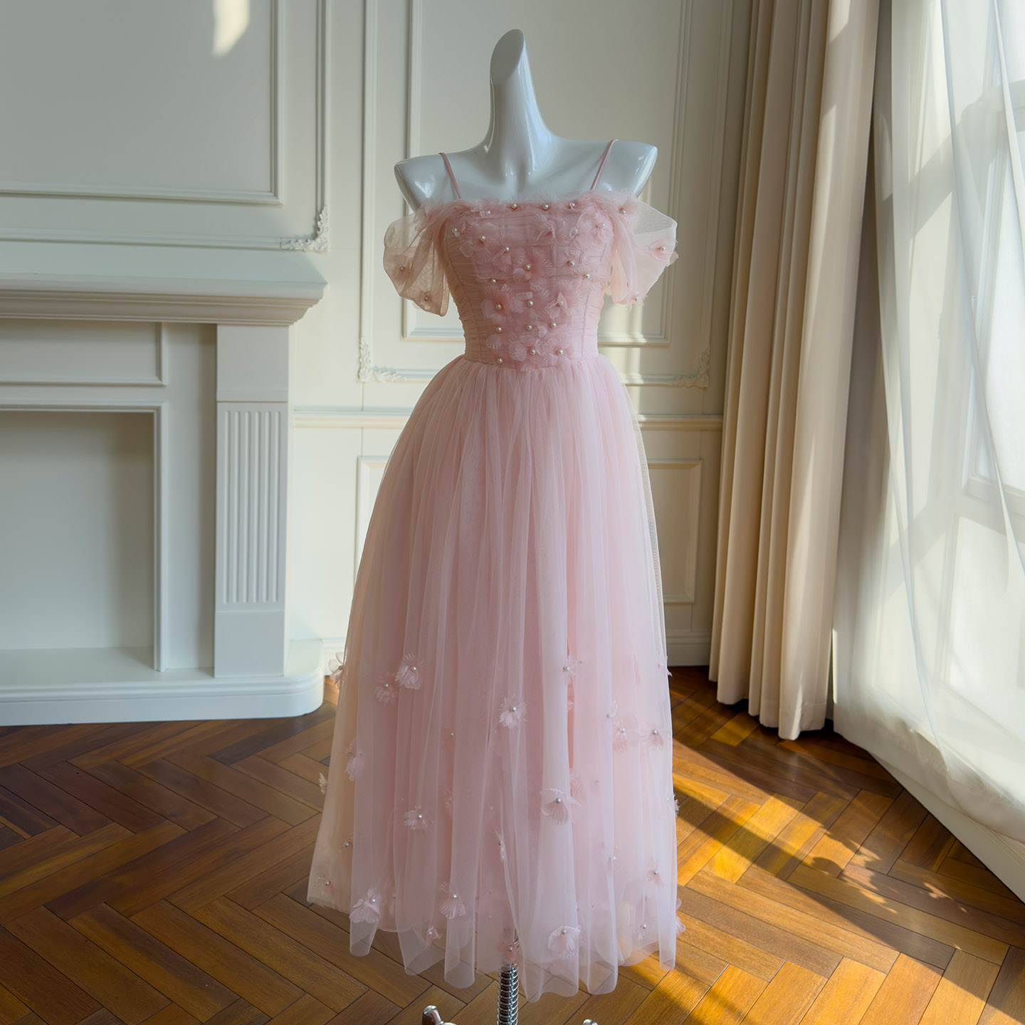 Light Pink Off-the-Shoulder Tulle Dress69592