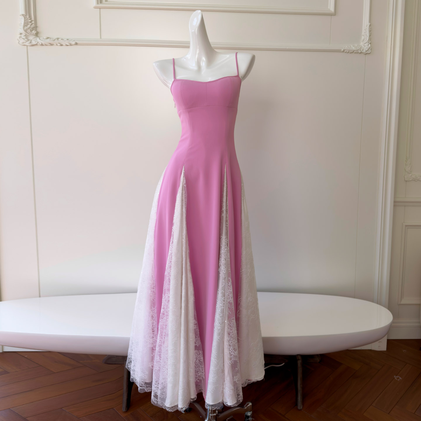 Pink & White Contrast Spaghetti Strap Maxi Dress69634