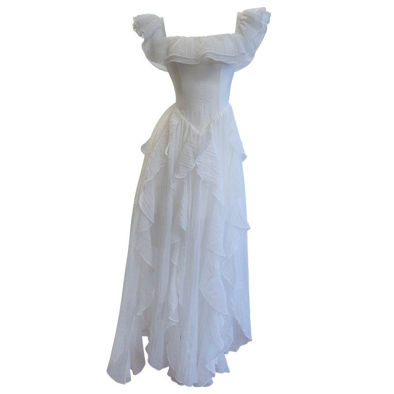 Yigelila White Fairy Dress Spaghetti Strap Long Dress for Beach Vacation69581