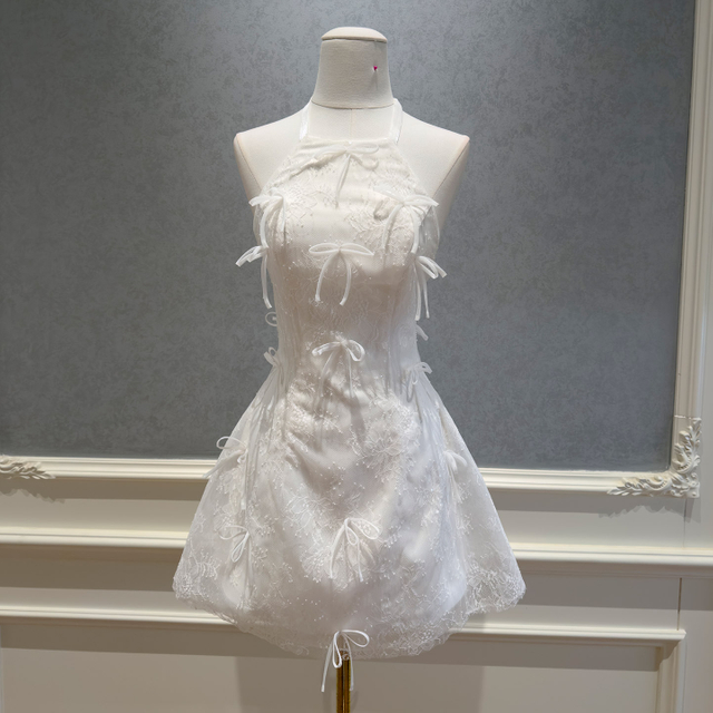 Fashion Niche Design 2026 Summer New Arrival, Pure White Bow French Style Dress, Elegant Lady temperament69633