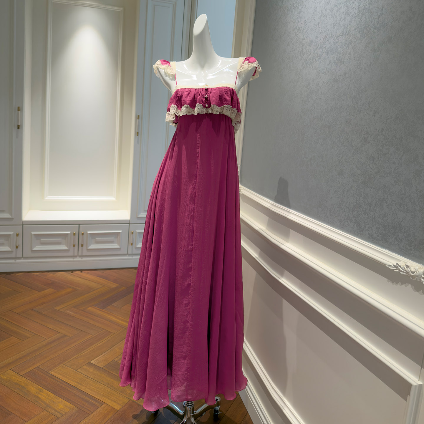 Early Spring New Pitaya Color Spaghetti Strap Dress, Elegant & Comfortable, Brightening, Waist-Fitted Long Dress, Loungewear69526