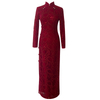 Burgundy Lace Sequin Qipao Dress 67003
