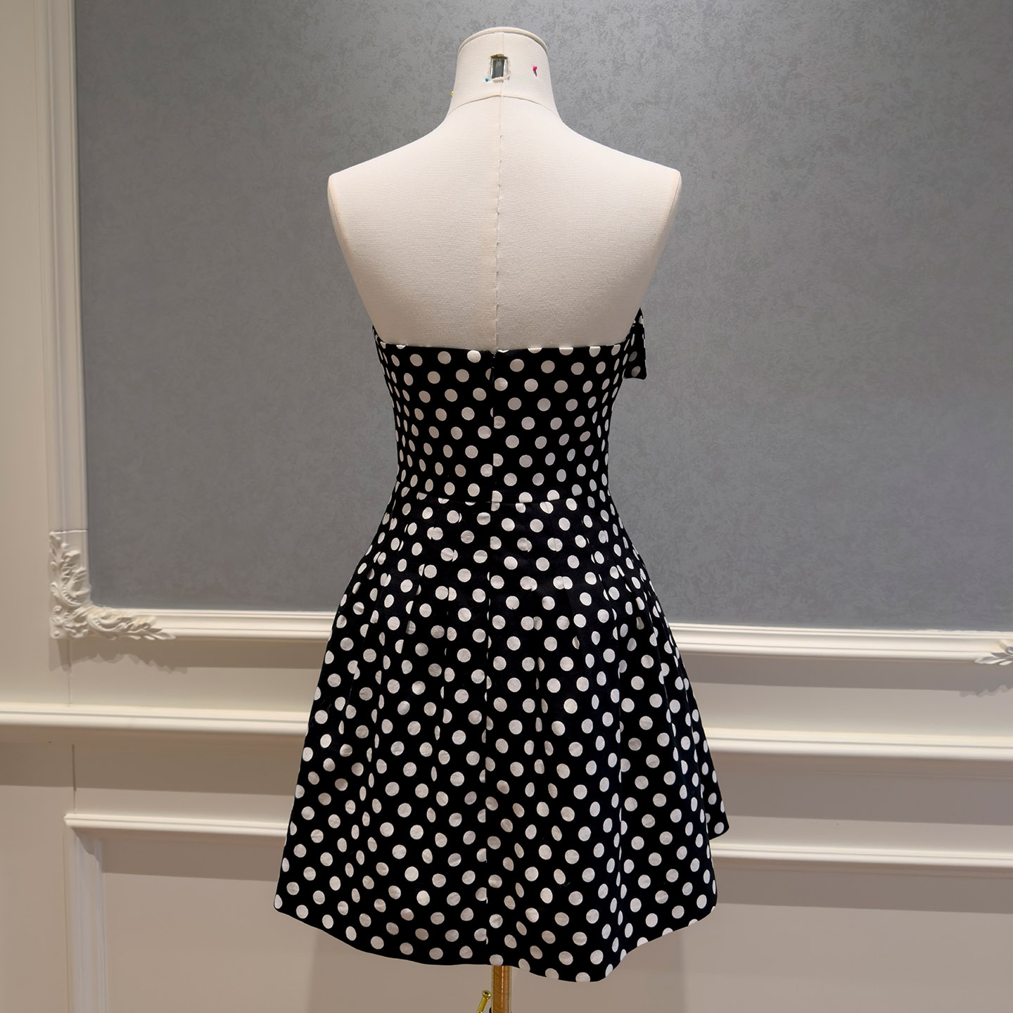 Elegant Polka Dot Strapless High-Waist Mini Dress69693