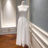 Elegant White High-Waist Spaghetti Strap Dress69697