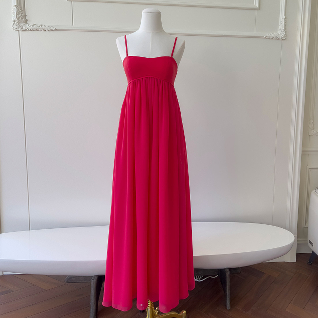 Red Flowy Waist Maxi Dress 69524