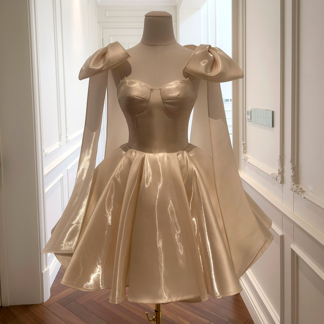 Champagne Satin Bow Dress 69456