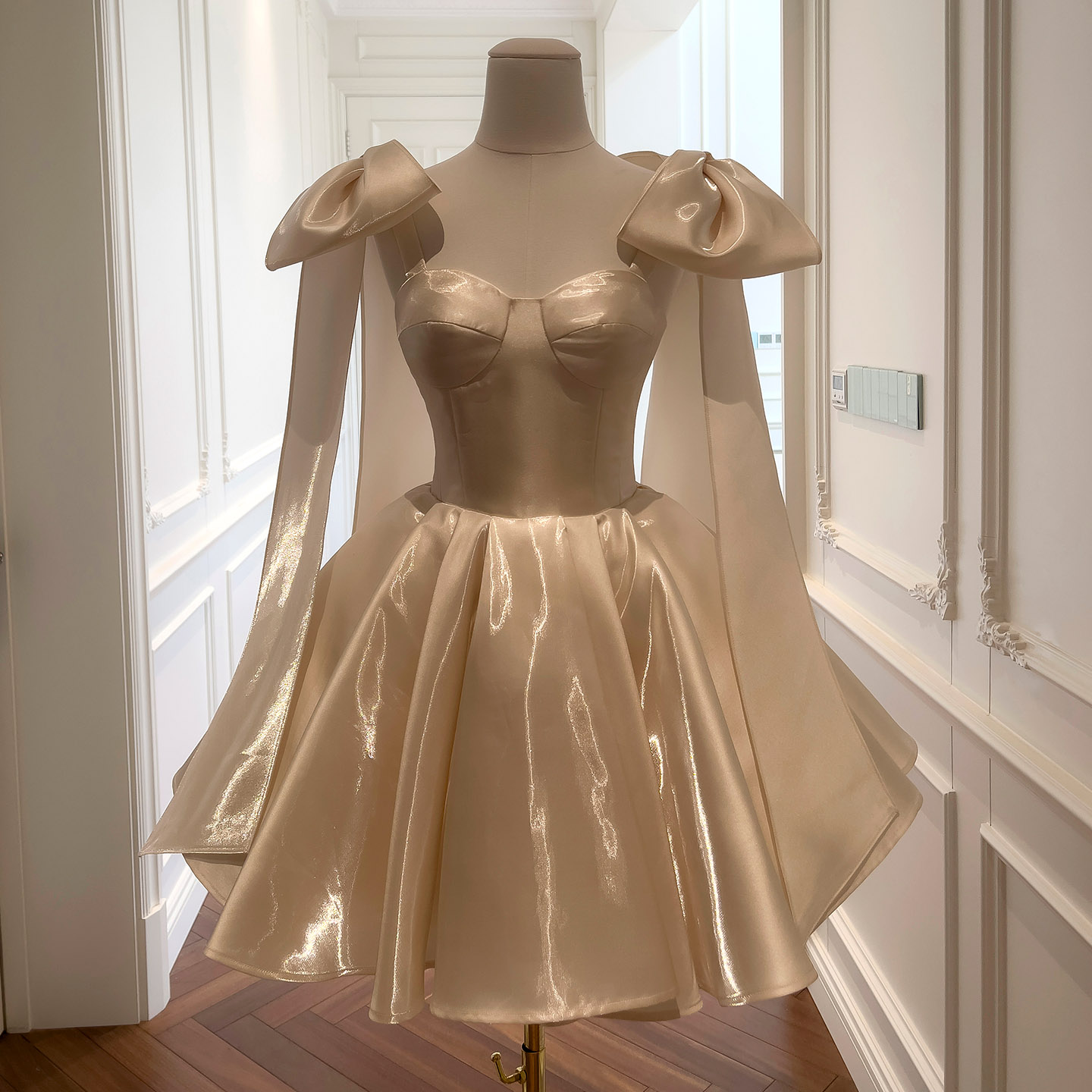 Champagne Satin Bow Dress 69456