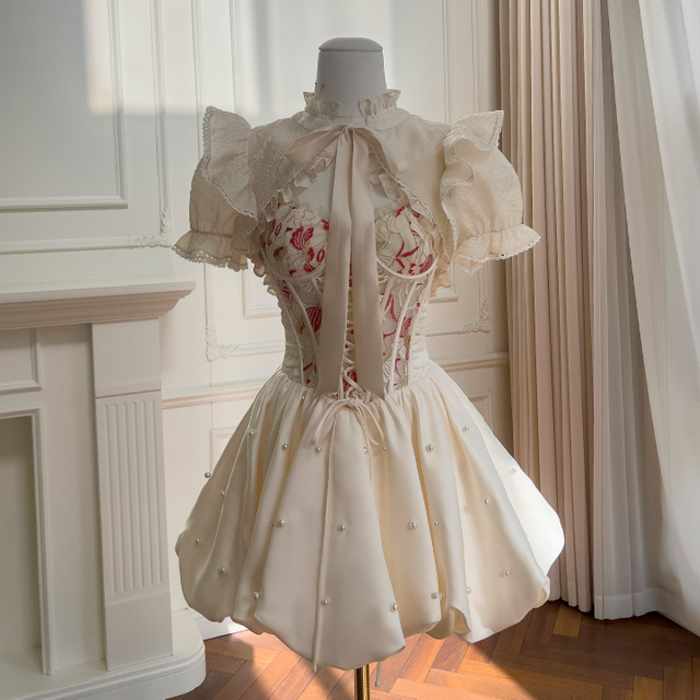 Cream Corset Frill Dress Two-Piece 68913