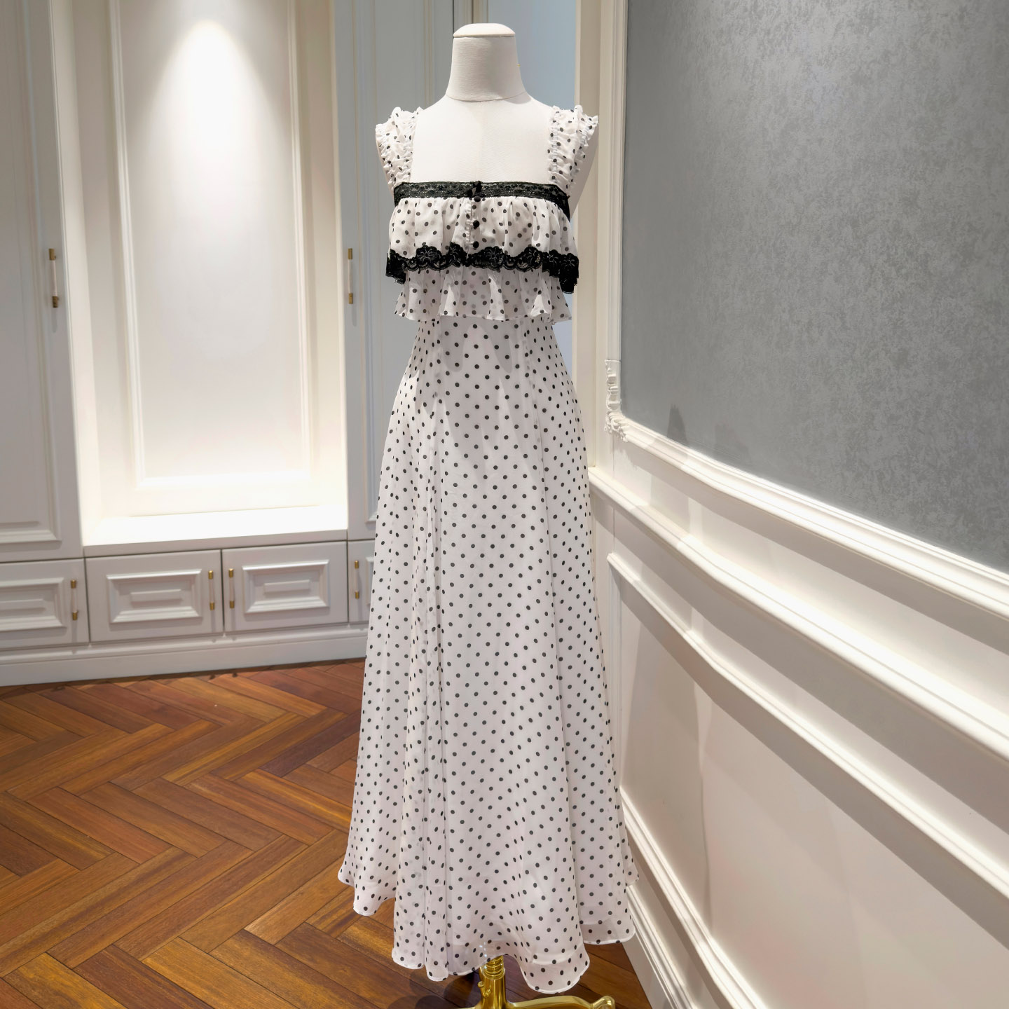 Elegant Polka Dot Ruffle Spaghetti Strap Dress69646