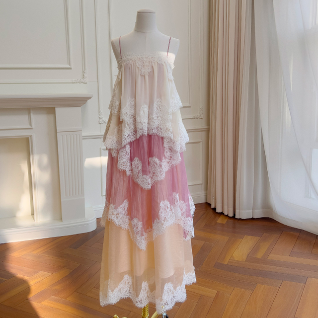 Romantic Tiered Lace Spaghetti Strap Dress 69535