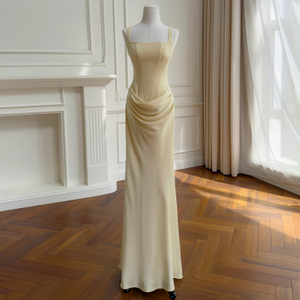 Square Neck Draped Ruched Maxi Dress69725