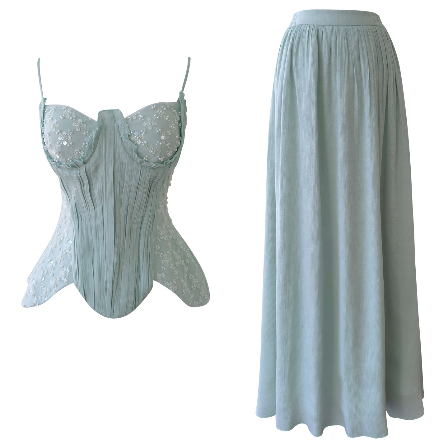 Light Mint Green Spaghetti Strap Corset Two-Piece Set51438+71523