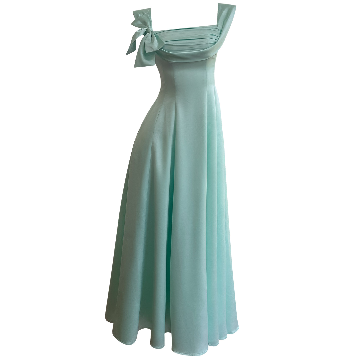 Elegant Mint Green Satin Square Neck Maxi Dress69549