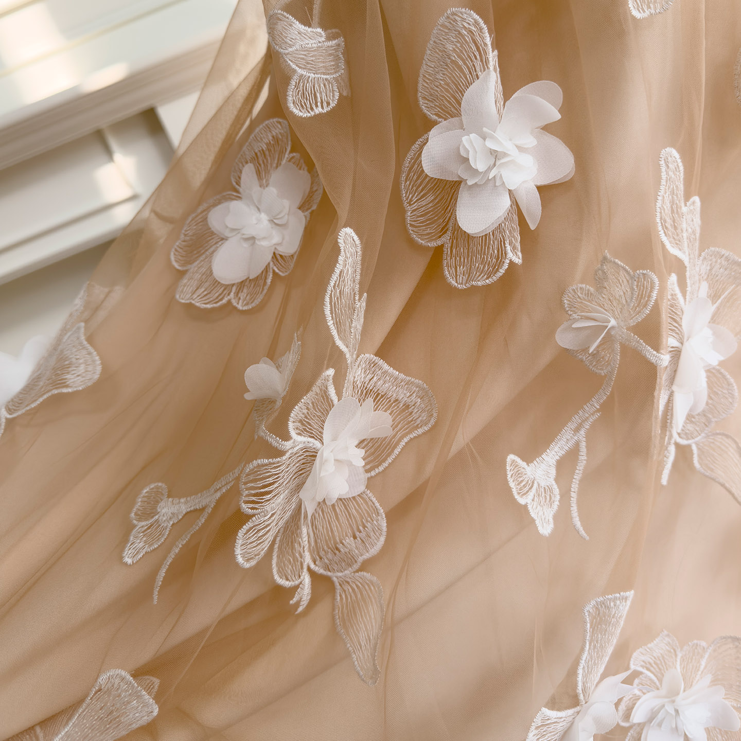 Champagne Halter 3D Floral Tulle Maxi Dress69658