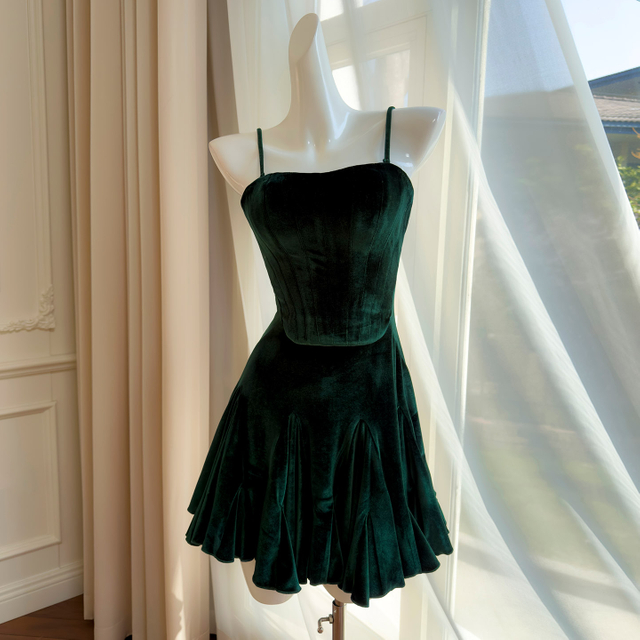 Vintage Dark Green Velvet Slip Dress69670