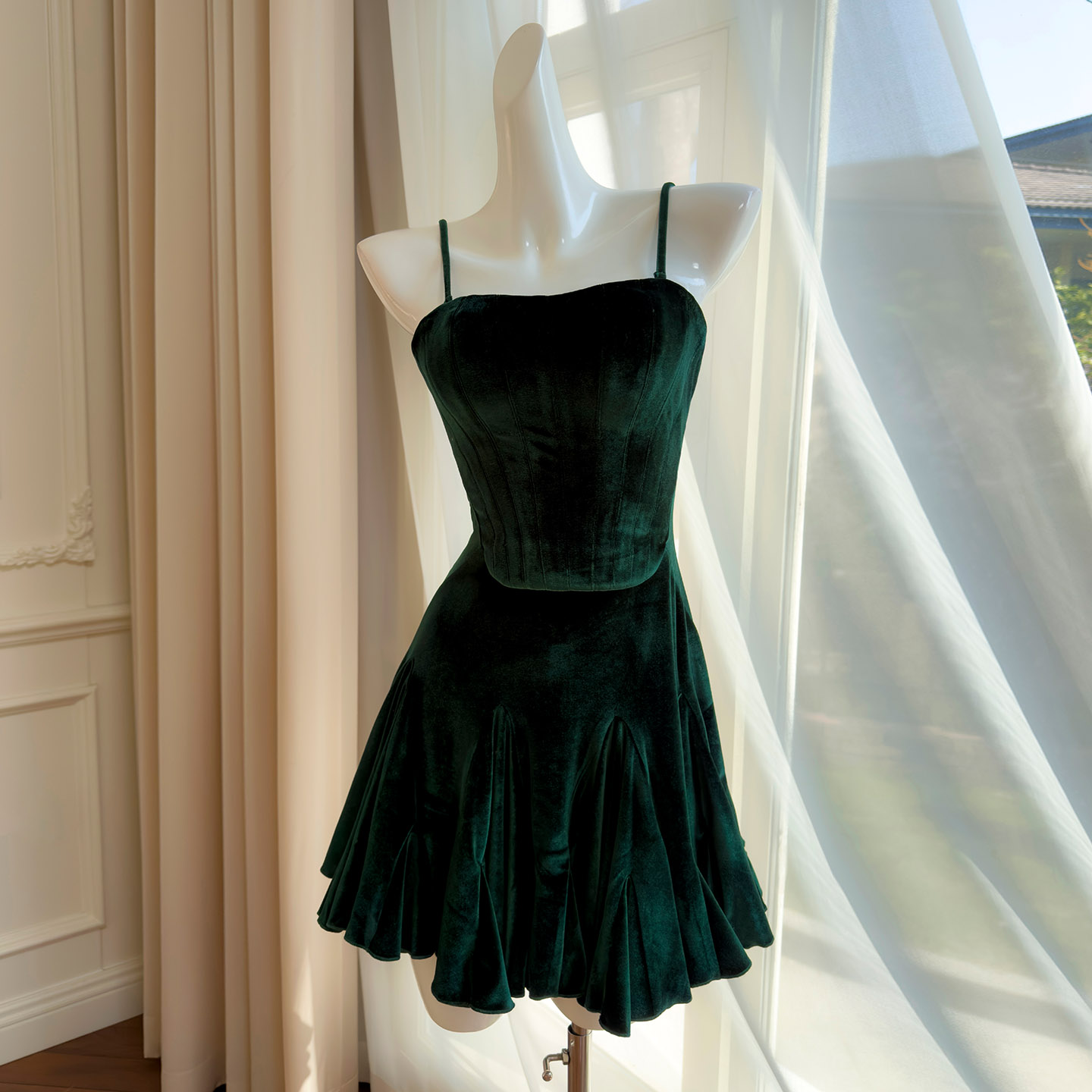 Vintage Dark Green Velvet Slip Dress69670