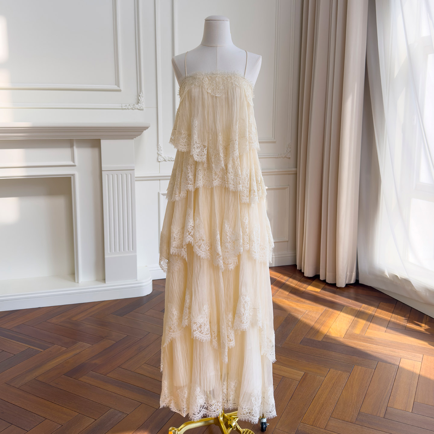 Atmospheric Apricot Lace Spaghetti Strap Dress69691