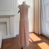 New Elegant Tassel French Style Slim Dress, Waist-Fitted Sleeveless Pink Sweet Long Dress for Women69570