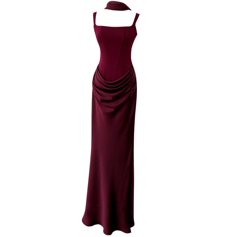 French Style Elegant Sexy Dress, Minimalist Fashion Slim Fit Hip-Wrapped Evening Gown, Light Luxury Long Dress for Women69564