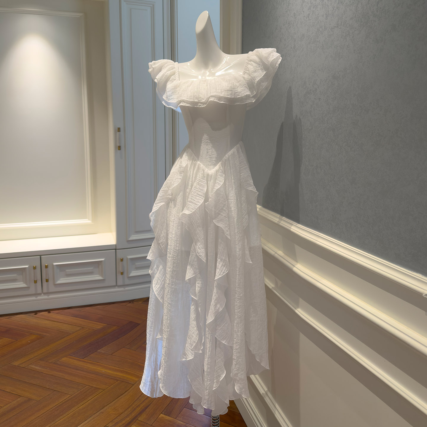 Yigelila White Fairy Dress Spaghetti Strap Long Dress for Beach Vacation69581