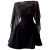 French Elegant Minimalist Pleated Waist Spaghetti Strap Dress with Draped Shawl Cape 2-Piece Set69661+69619