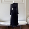 Yigelila 2026 Early Spring New Black Long Sleeve Dress, Slim Waist, Elegant Slim Fit Long Dress68117