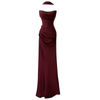 Yigelila Early Spring New Arrival, Wine Red Halter Neck Spaghetti Strap Long Slim Fit Evening Dress69534