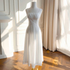 Elegant White High-Waist Spaghetti Strap Dress69697