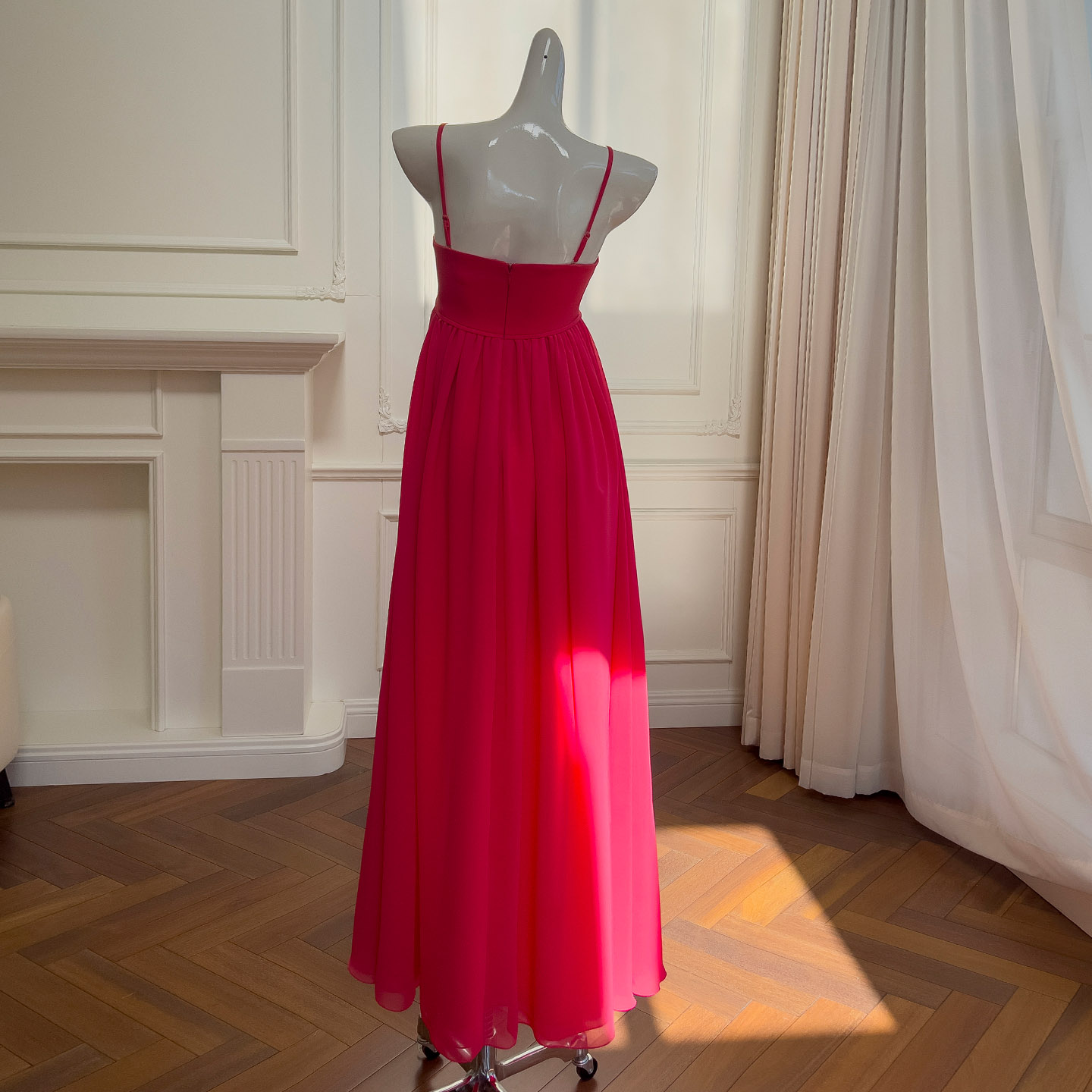 Red Flowy Waist Maxi Dress 69524