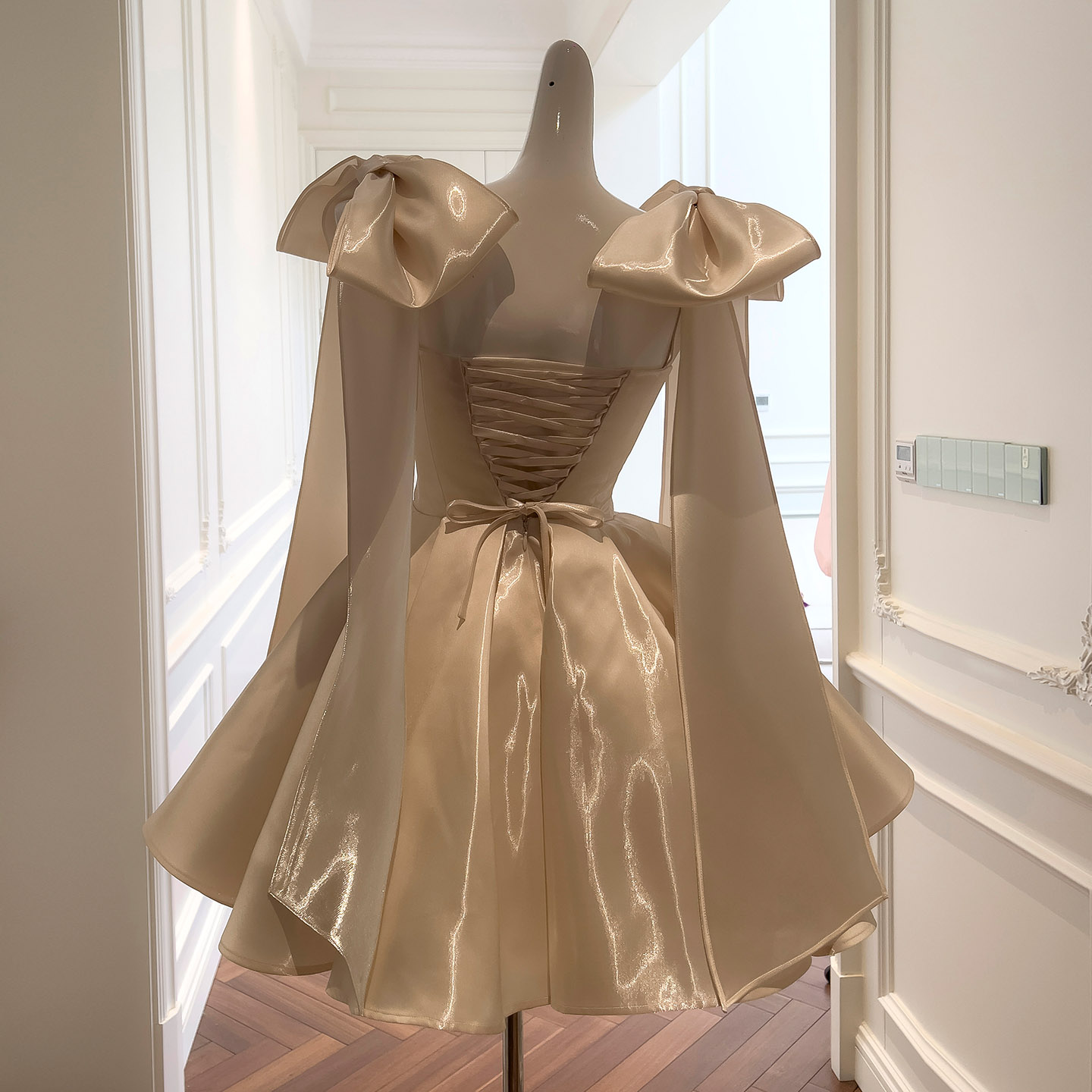 Champagne Satin Bow Dress 69456