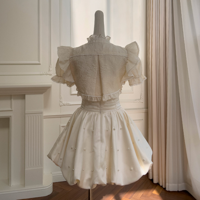 Cream Corset Frill Dress Two-Piece 68913