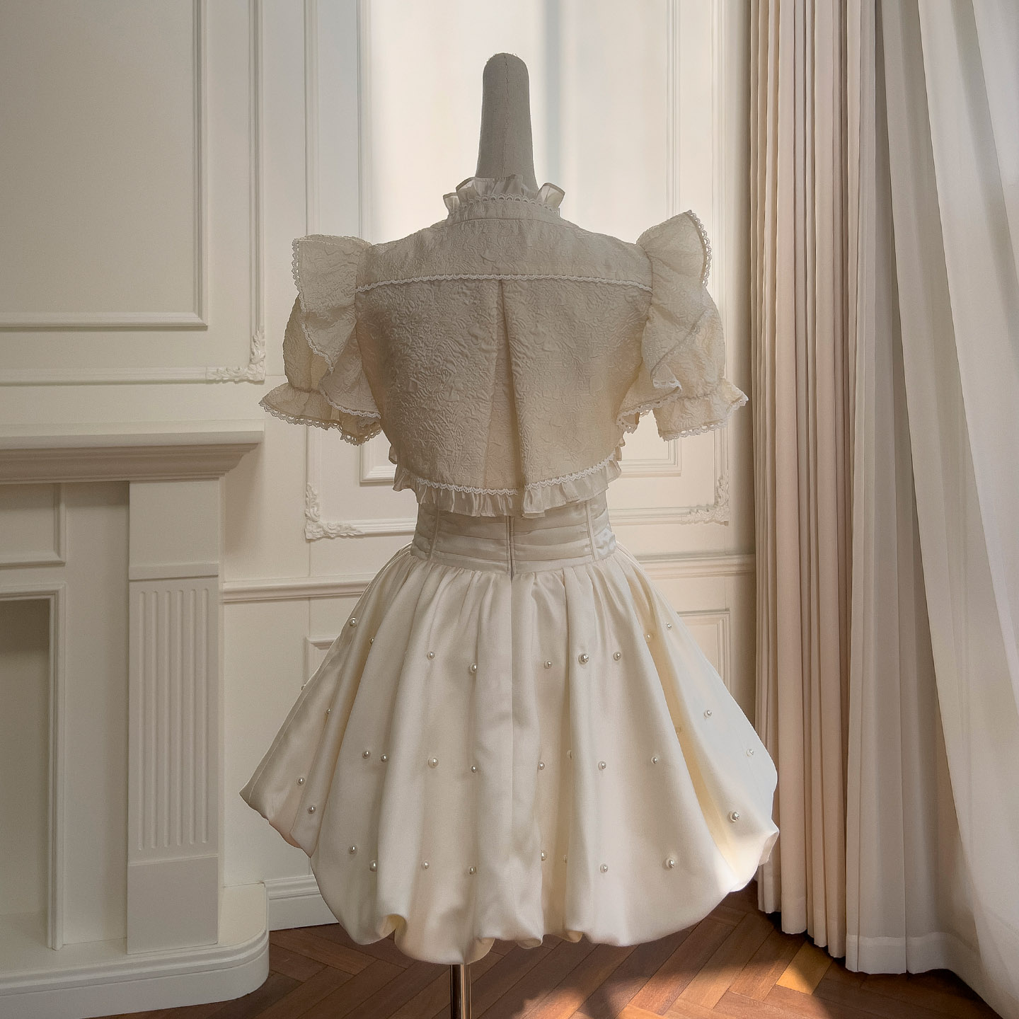 Cream Corset Frill Dress Two-Piece 68913