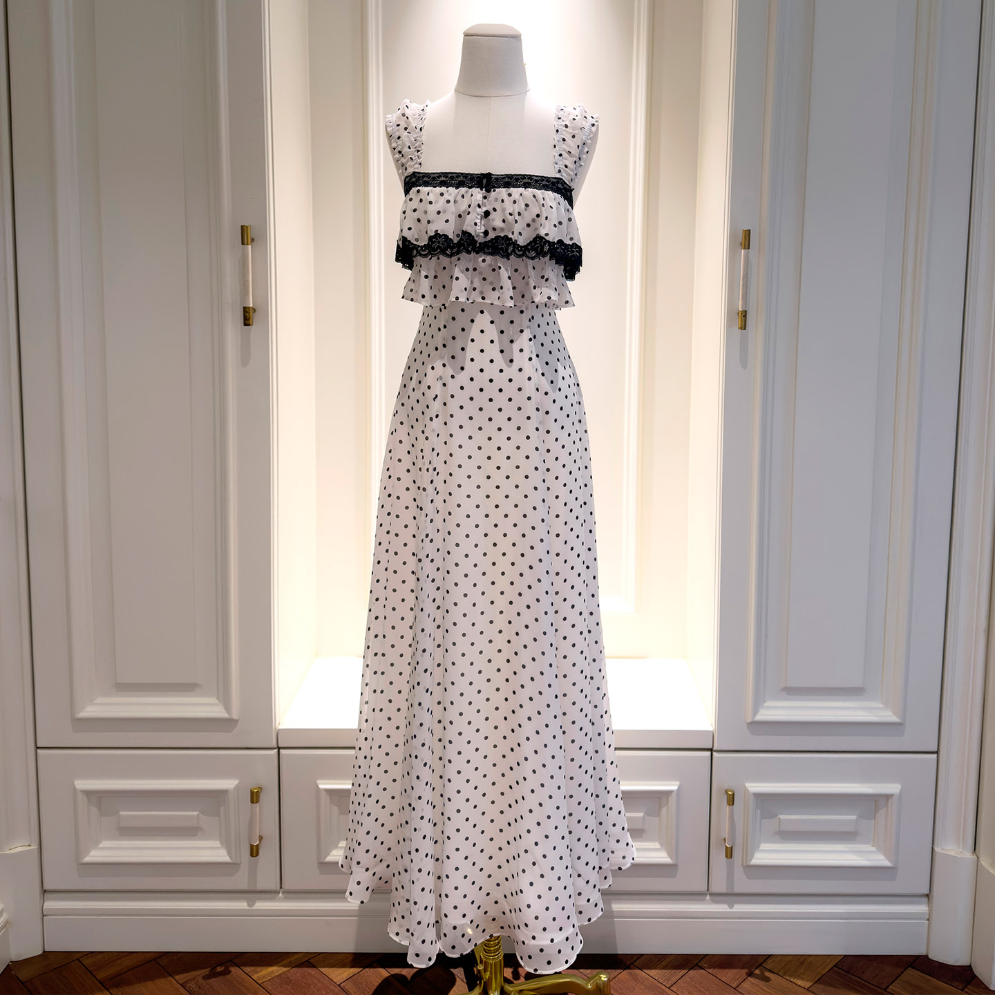 Elegant Polka Dot Ruffle Spaghetti Strap Dress69646