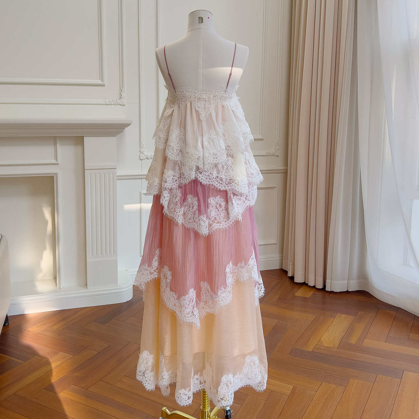 Romantic Tiered Lace Spaghetti Strap Dress 69535