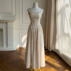 Cream Beige French Style Gentle Maxi Dress69692