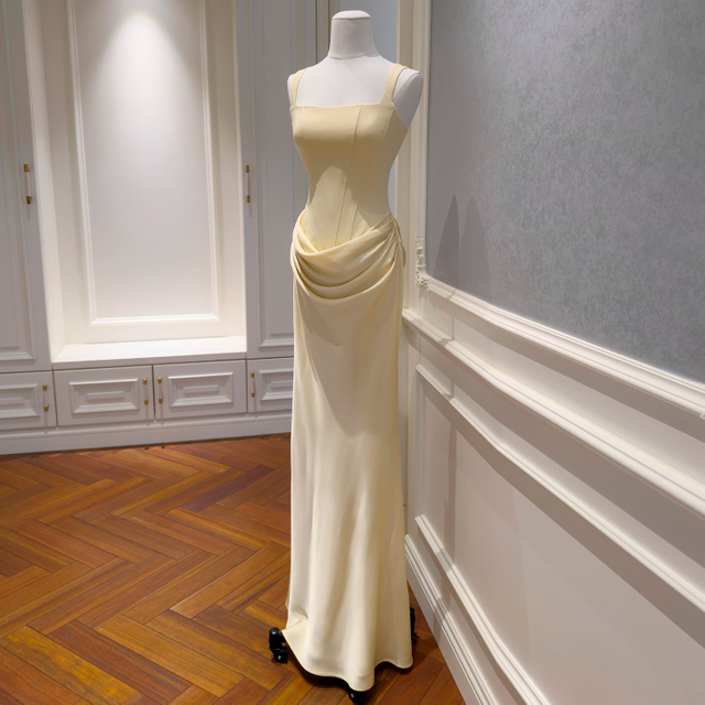 Square Neck Draped Ruched Maxi Dress69725