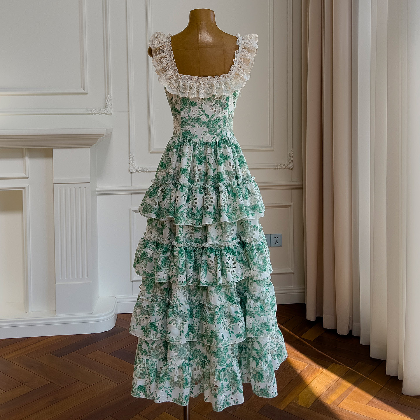 Vintage Lace Ruffle Tiered Maxi Dress69104