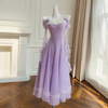 Soft Lavender Off-Shoulder Ruffle Lace Strap Maxi Dress69663