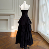 Black Corset Waist Vintage Tiered Maxi Dress69657