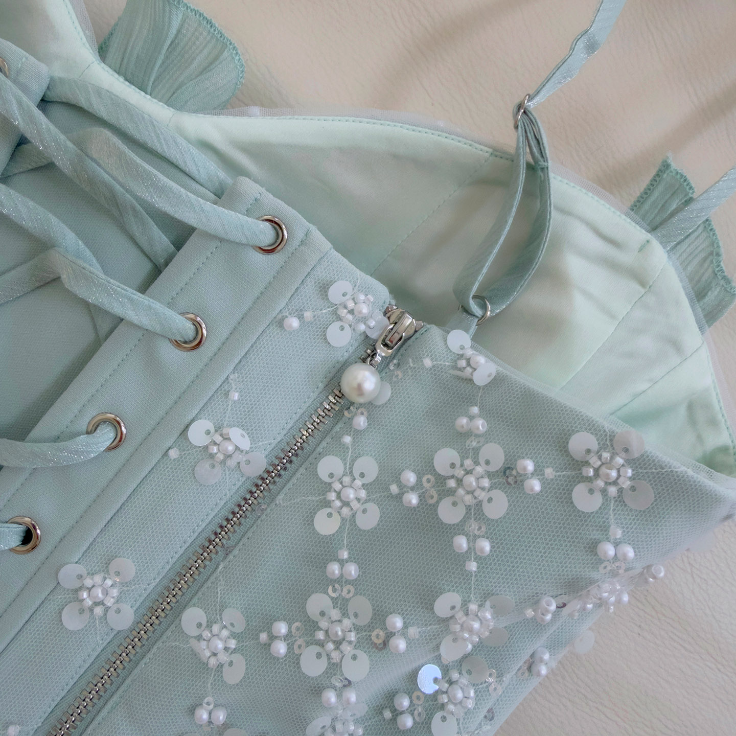 Light Mint Green Spaghetti Strap Corset Two-Piece Set51438+71523