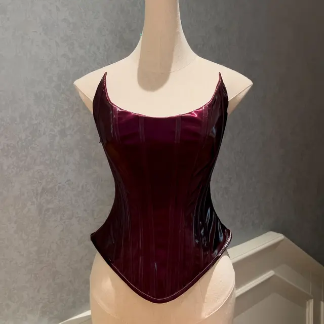 Liquid Metal Sheen Sexy Boned Strappy Corset Top: Sultry Bandeau Style for Elegant Vibe & Bold Appeal