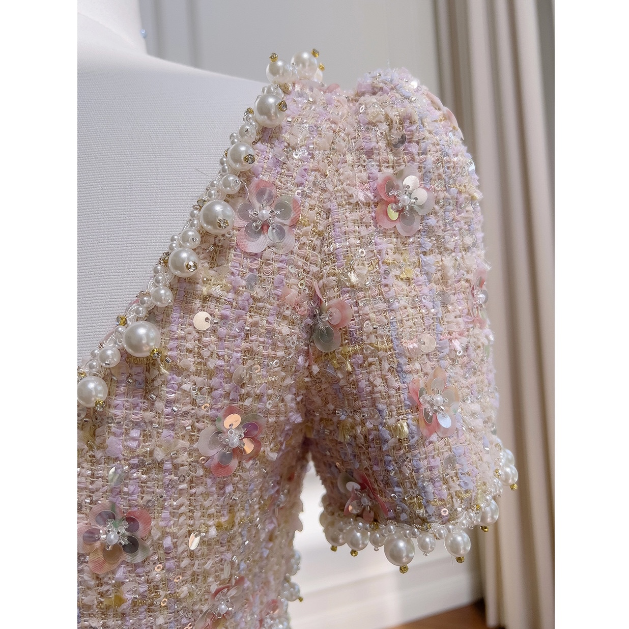 Peach-pink Sleeveless Backless Elegant Long Tweed Dress