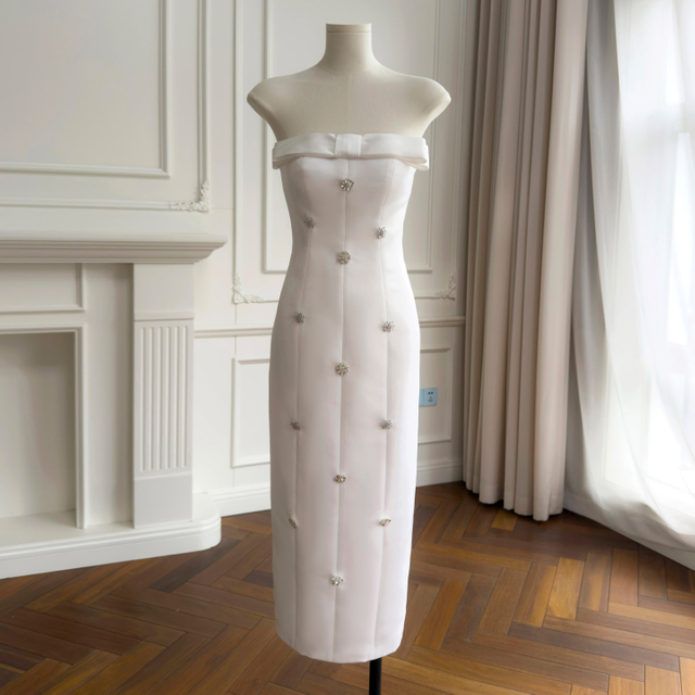 Rich Girl Style White Strapless Evening Gown69582