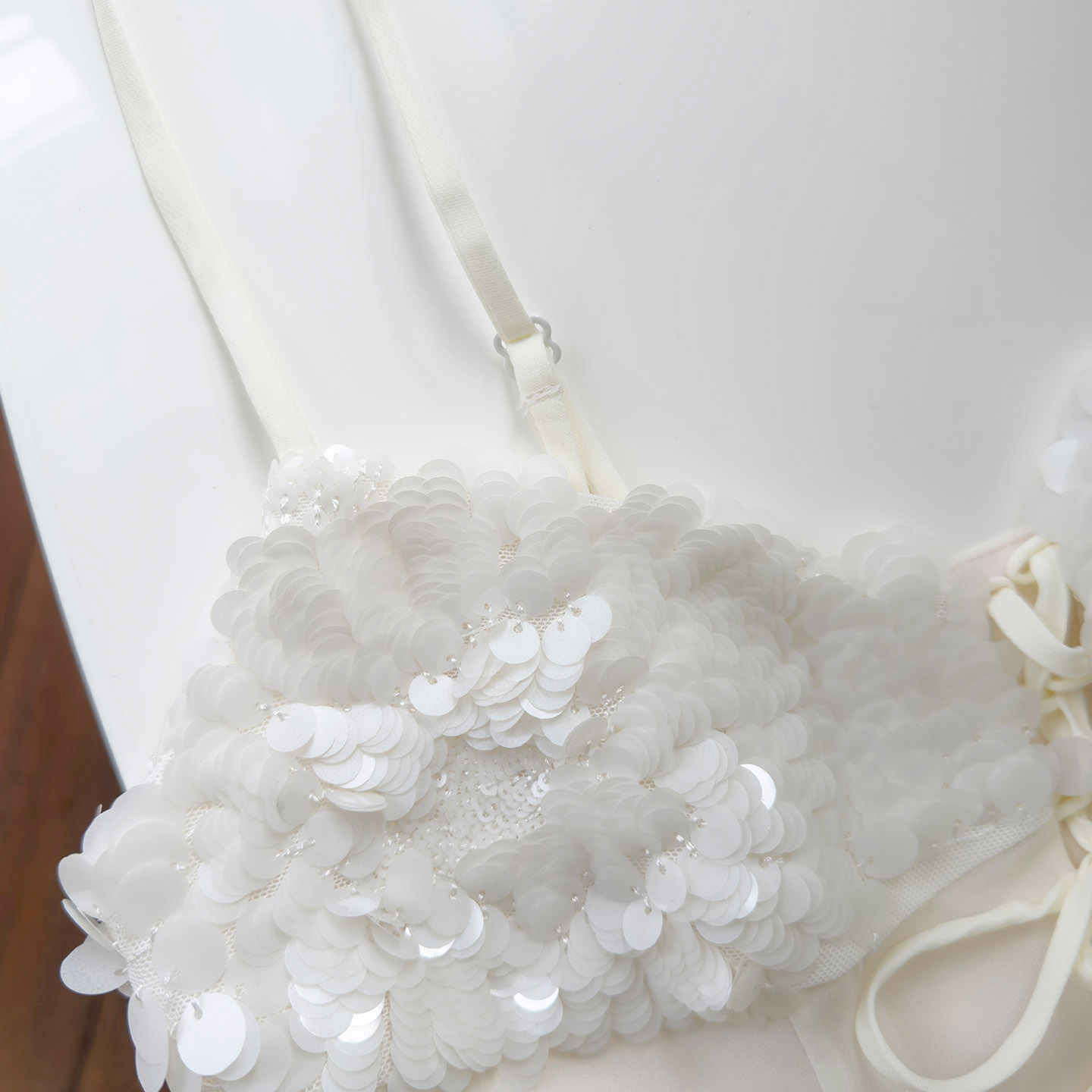 White Sequin Spaghetti Strap Asymmetrical Maxi Dress69621