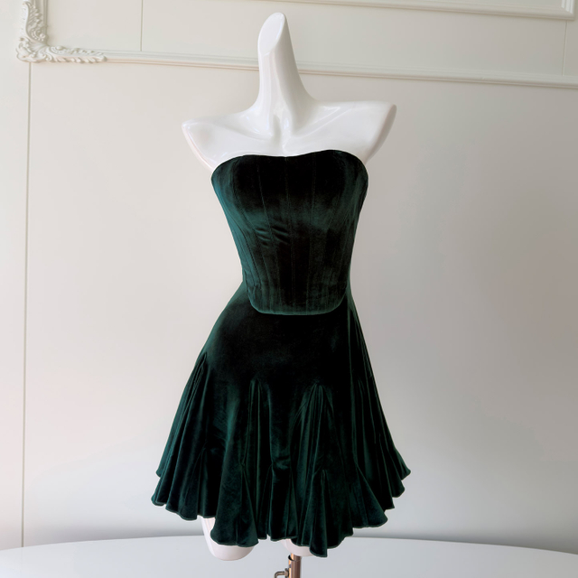 Vintage Dark Green Velvet Slip Dress69670