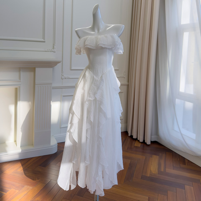 Yigelila White Fairy Dress Spaghetti Strap Long Dress for Beach Vacation69581